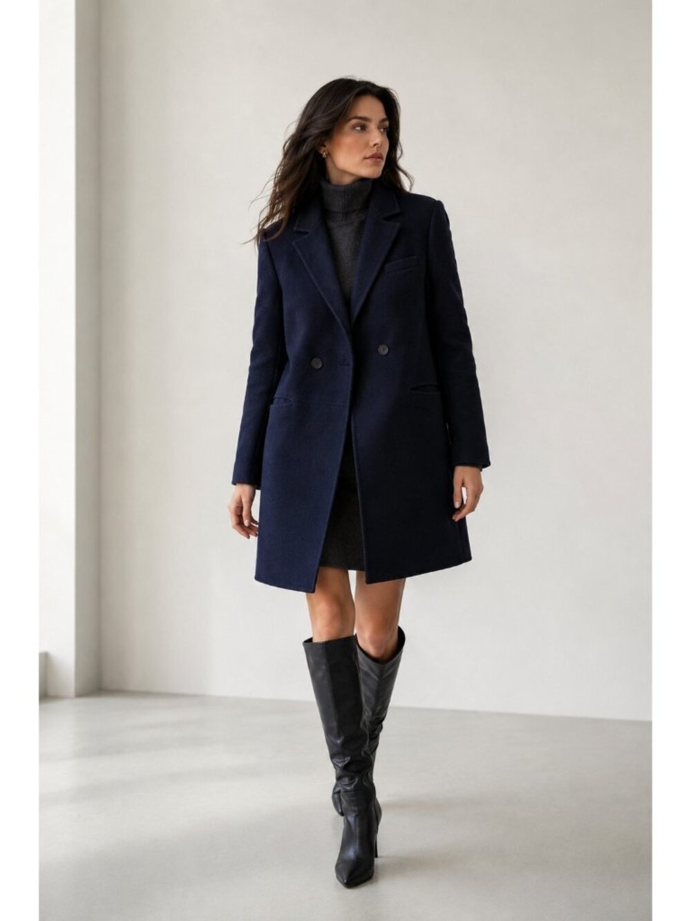 Max & Moi Paris 100% Wool Navy Double Breasted Coat Jacket Women Size 40
